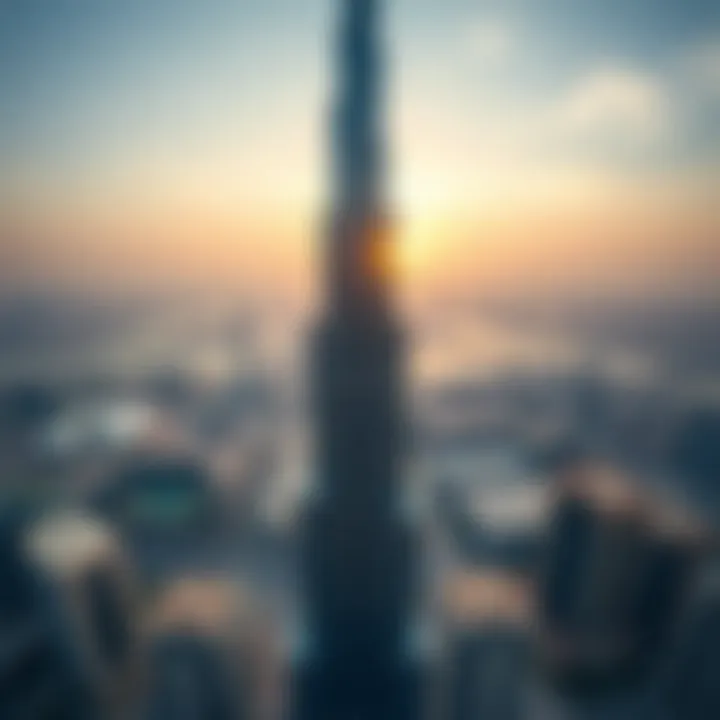 Aerial view showcasing Burj Khalifa and its surroundings