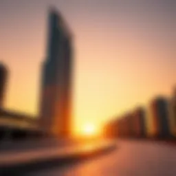 Stunning view of Business Bay Damac Tower at sunset