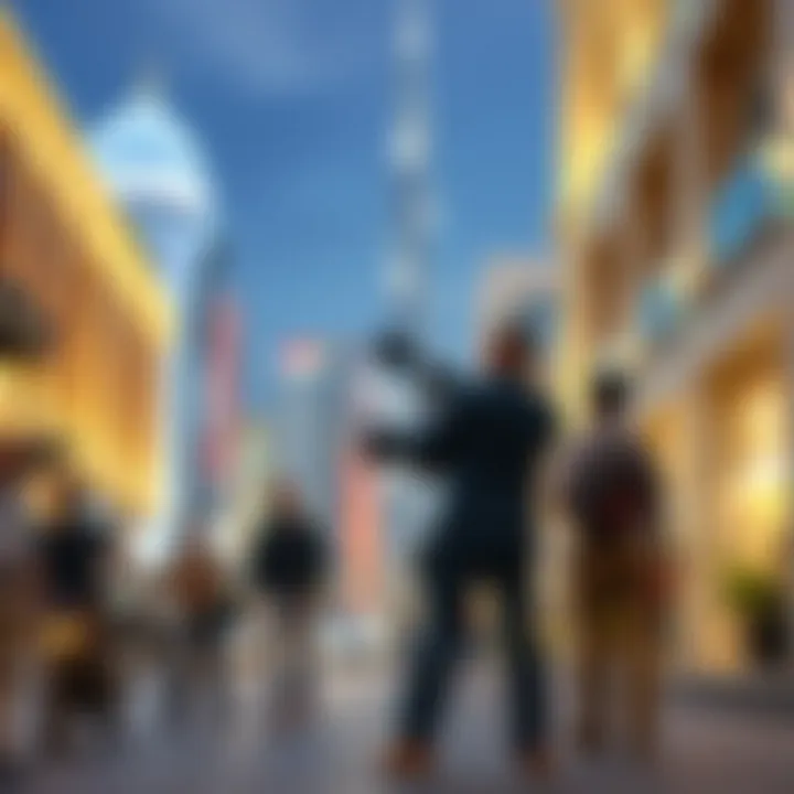 Filmmaking in Dubai's Dynamic Environment A film crew capturing scenes in the heart of Dubai