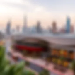 A panoramic view of Dubai's skyline with a modern cinema complex