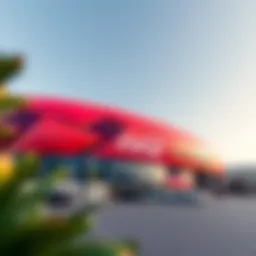 Exterior view of the Coca-Cola Arena showcasing its unique architectural design