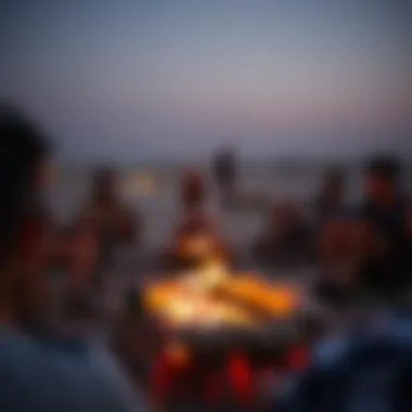 Adventurers enjoying an evening around the campfire