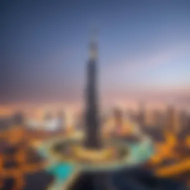 Panoramic skyline shot including Emirates Towers amidst the surrounding Dubai landscape.