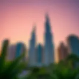 Stunning view of Emirates Towers at sunset showcasing their reflective glass facade.