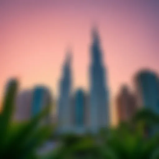 Stunning view of Emirates Towers at sunset showcasing their reflective glass facade.