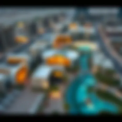 Aerial view of Alqana showcasing modern architecture and vibrant community spaces