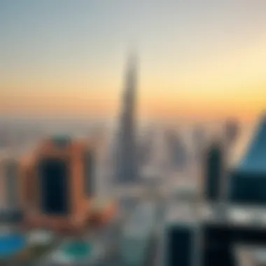 Dubai Skyline Featuring Burj Al-Manar Panoramic view of Dubai skyline with Burj Al-Manar in focus