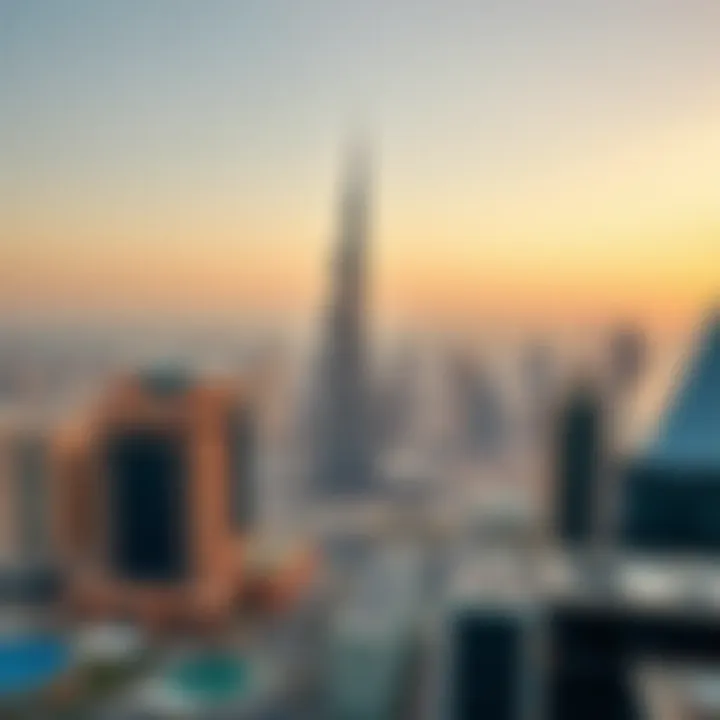 Dubai Skyline Featuring Burj Al-Manar Panoramic view of Dubai skyline with Burj Al-Manar in focus