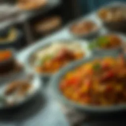 A vibrant spread of traditional Emirati dishes showcasing spices and colors