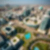 Aerial view of Internet City showcasing modern architecture and green spaces