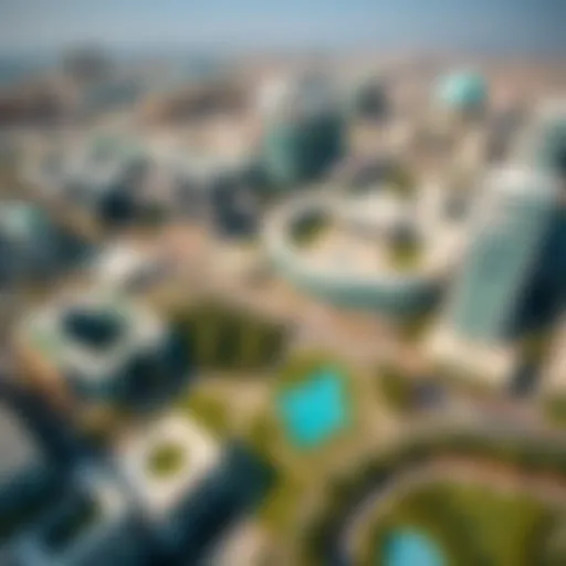 Aerial view of Internet City showcasing modern architecture and green spaces
