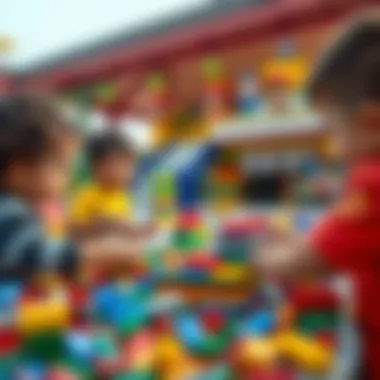 Creative Fun with Lego Bricks Children building with Lego bricks in the park