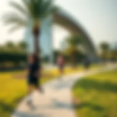 Active Lifestyle in Parks Near Dubai Frame Joggers enjoying a running path in a park close to Dubai Frame