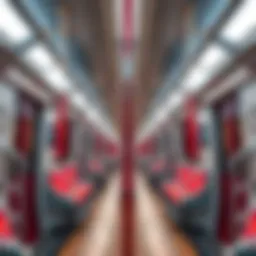 Interior of a Red Line metro train showcasing modern design