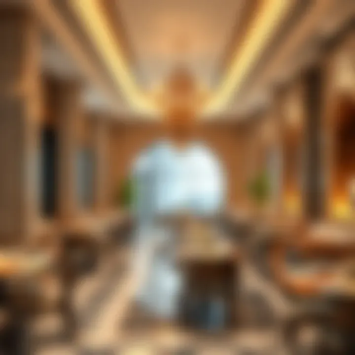 Fusion of Emirati Heritage and Modern Ambiance An elegant restaurant interior highlighting Emirati decor and modern design