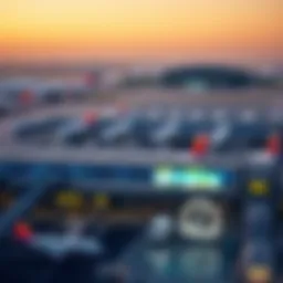 Air traffic at Dubai International Airport showcasing the bustling terminals and runways.