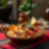 A beautifully plated mandi dish showcasing vibrant spices and fragrant rice.
