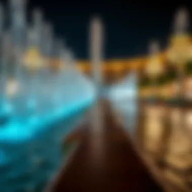 Close-up of the water features at Dubai Fontana during the night