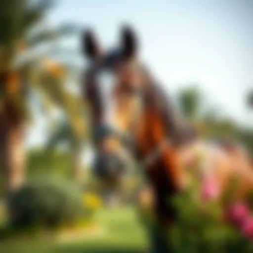 A majestic Arabian horse in a lush equestrian setting