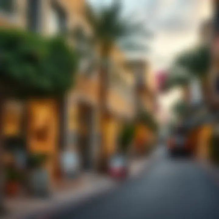 Vibrant neighborhood street filled with cafes and boutiques