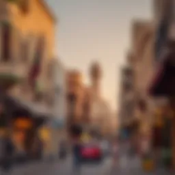 A panoramic view of Dubai's Old City showcasing its traditional architecture and bustling streets.