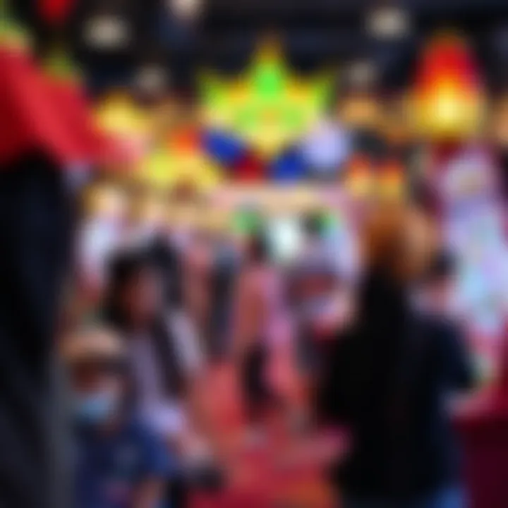 Engagement in Recreational Activities at Global Village Interactive game zone filled with visitors enjoying activities