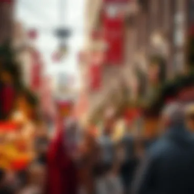 A vibrant market scene bustling with activity during holiday season