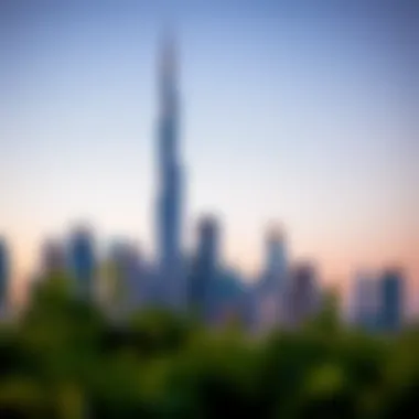 Dubai Skyline with One Za'abeel at Dusk Evening skyline of Dubai highlighting One Za'abeel
