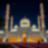 A beautiful mosque illuminated at night during Ramadan