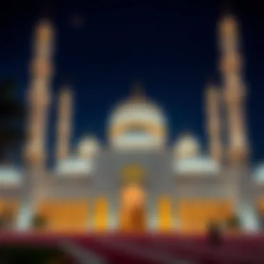 Mosque Illuminated During Ramadan A beautiful mosque illuminated at night during Ramadan