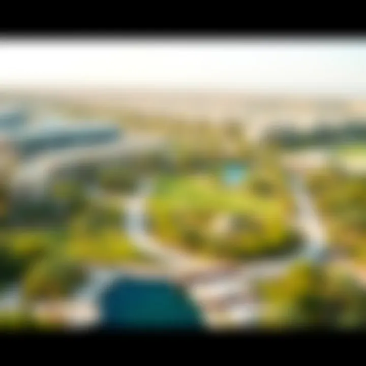 A panoramic view of Ras Al Khor Green Park integrated within the urban landscape of Dubai.