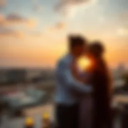 A couple enjoying a sunset view from a Dubai rooftop terrace