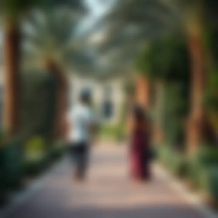 Couples taking a stroll through Dubai's serene garden pathways