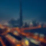 Aerial view of Dubai's skyline with fuel stations visible