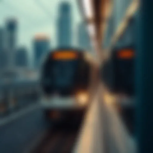 Dubai Metro train navigating through the cityscape