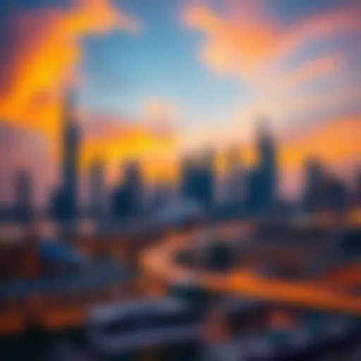 Stunning skyline of Dubai at dawn with colorful skies