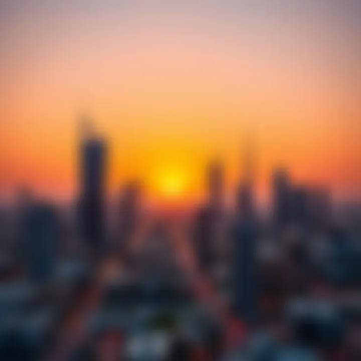 Sunset Over the Dubai Skyline Vibrant Dubai skyline at sunset